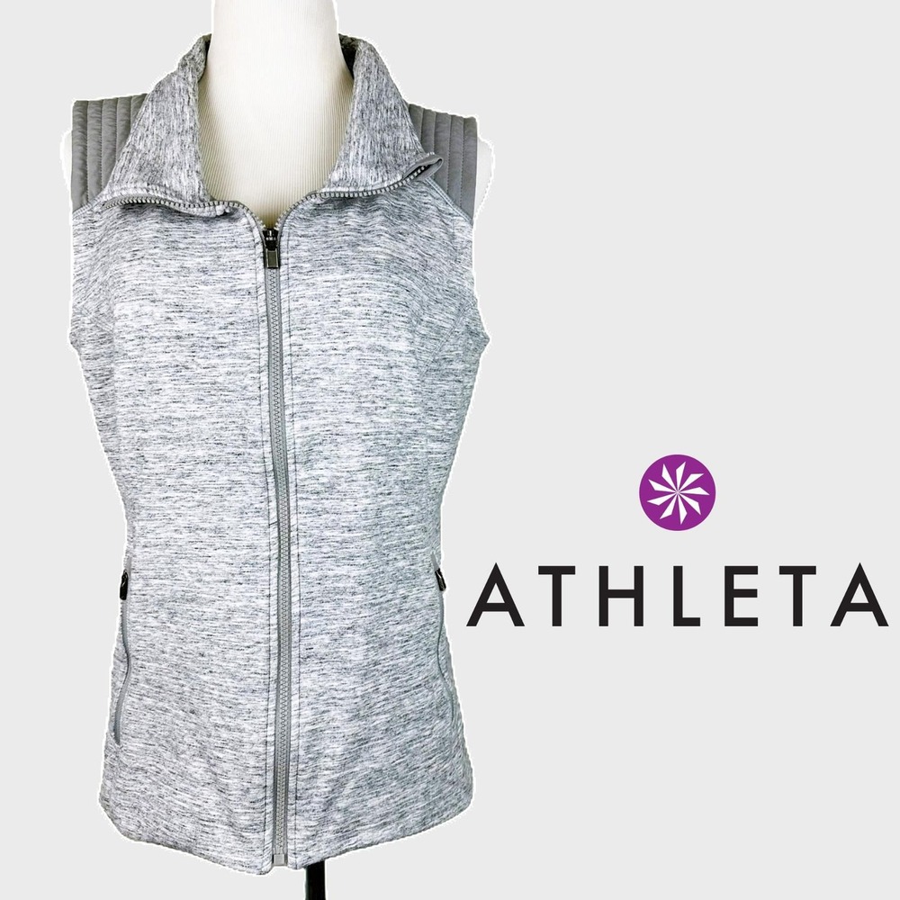 Athleta Gray Space Dye Full Zip Fleece Lined Vest Reflective Quilted‎ Large